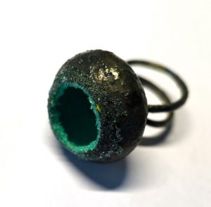 Secret Ring, 2013, silver, niello, glass microspheres